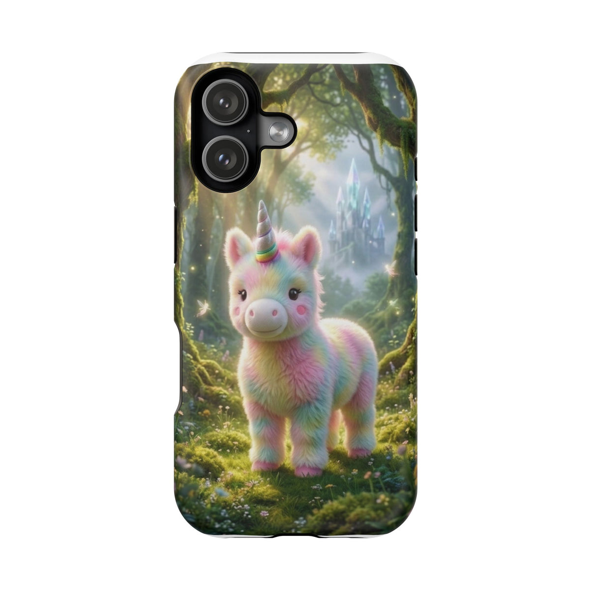 Magnetic Impact-Resistant Phone Case — Cute Rainbow Unicorn in Enchanted Forest