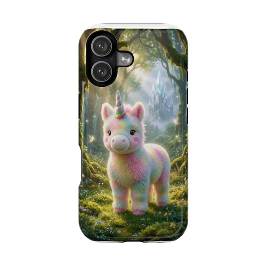 Magnetic Impact-Resistant Phone Case — Cute Rainbow Unicorn in Enchanted Forest