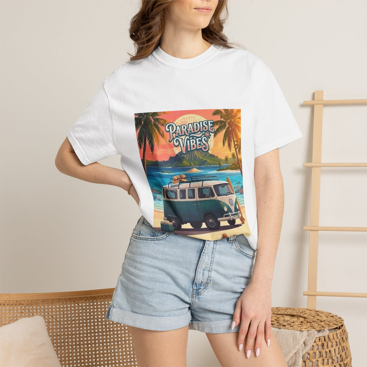 Unisex Beach Van T-Shirt — "Paradise Vibes" Surf Camper Graphic Tee