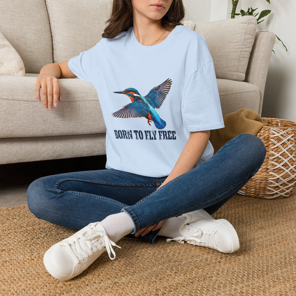 Kingfisher 'Born to Fly Free' T-Shirt — Nature Lover Graphic Tee