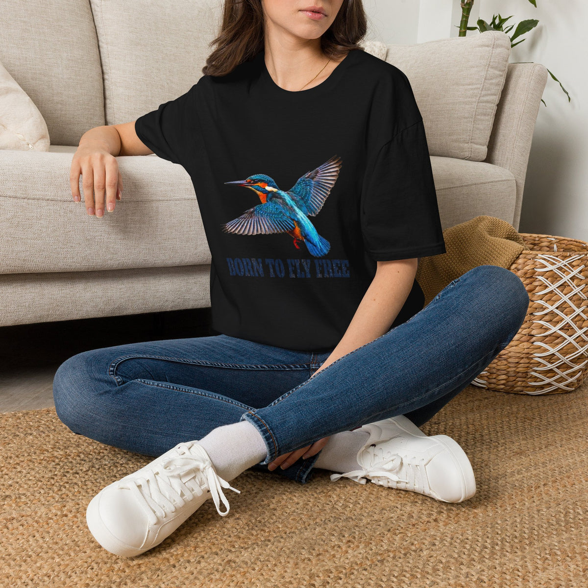 Kingfisher 'Born to Fly Free' T-Shirt — Nature Lover Graphic Tee