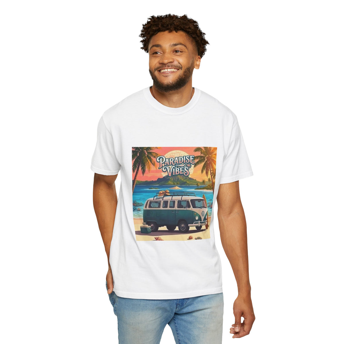 Unisex Beach Van T-Shirt — "Paradise Vibes" Surf Camper Graphic Tee