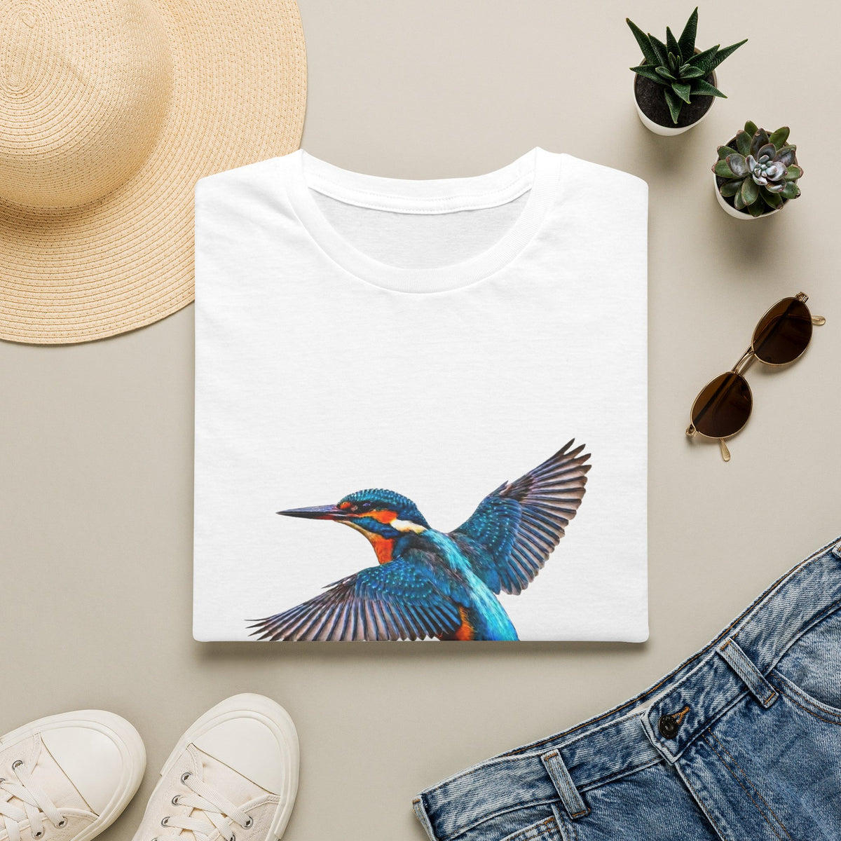 Kingfisher 'Born to Fly Free' T-Shirt — Nature Lover Graphic Tee