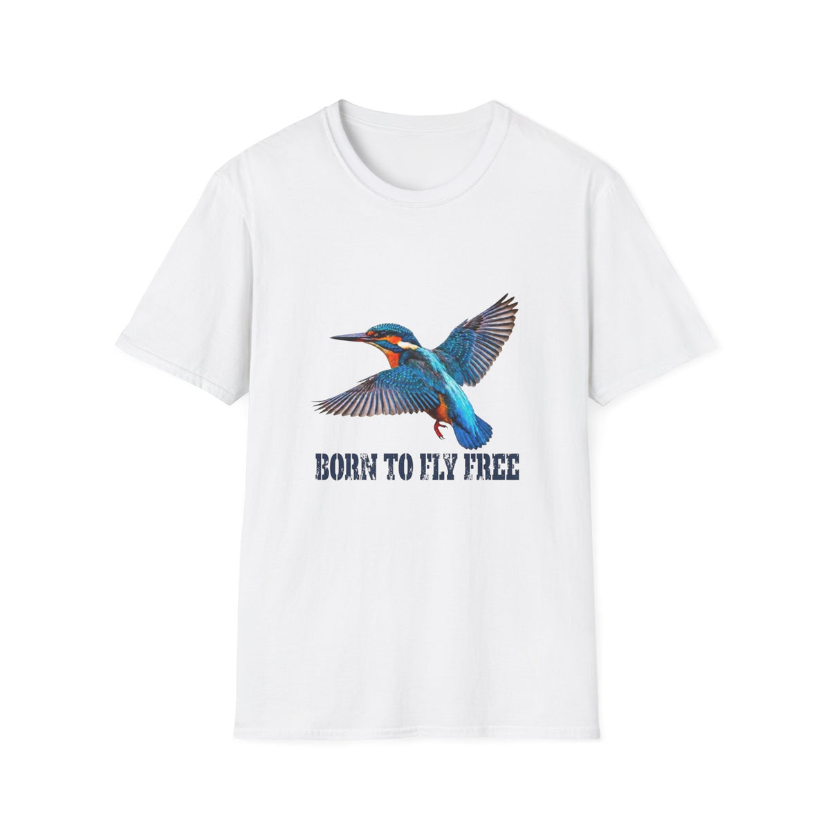 Kingfisher 'Born to Fly Free' T-Shirt — Nature Lover Graphic Tee