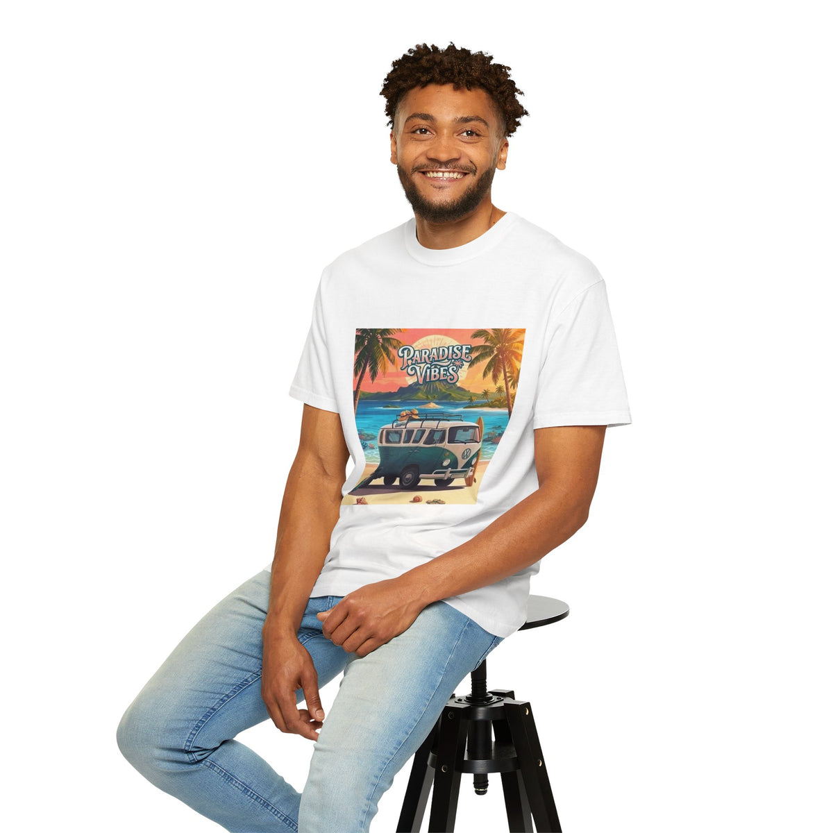 Unisex Beach Van T-Shirt — "Paradise Vibes" Surf Camper Graphic Tee
