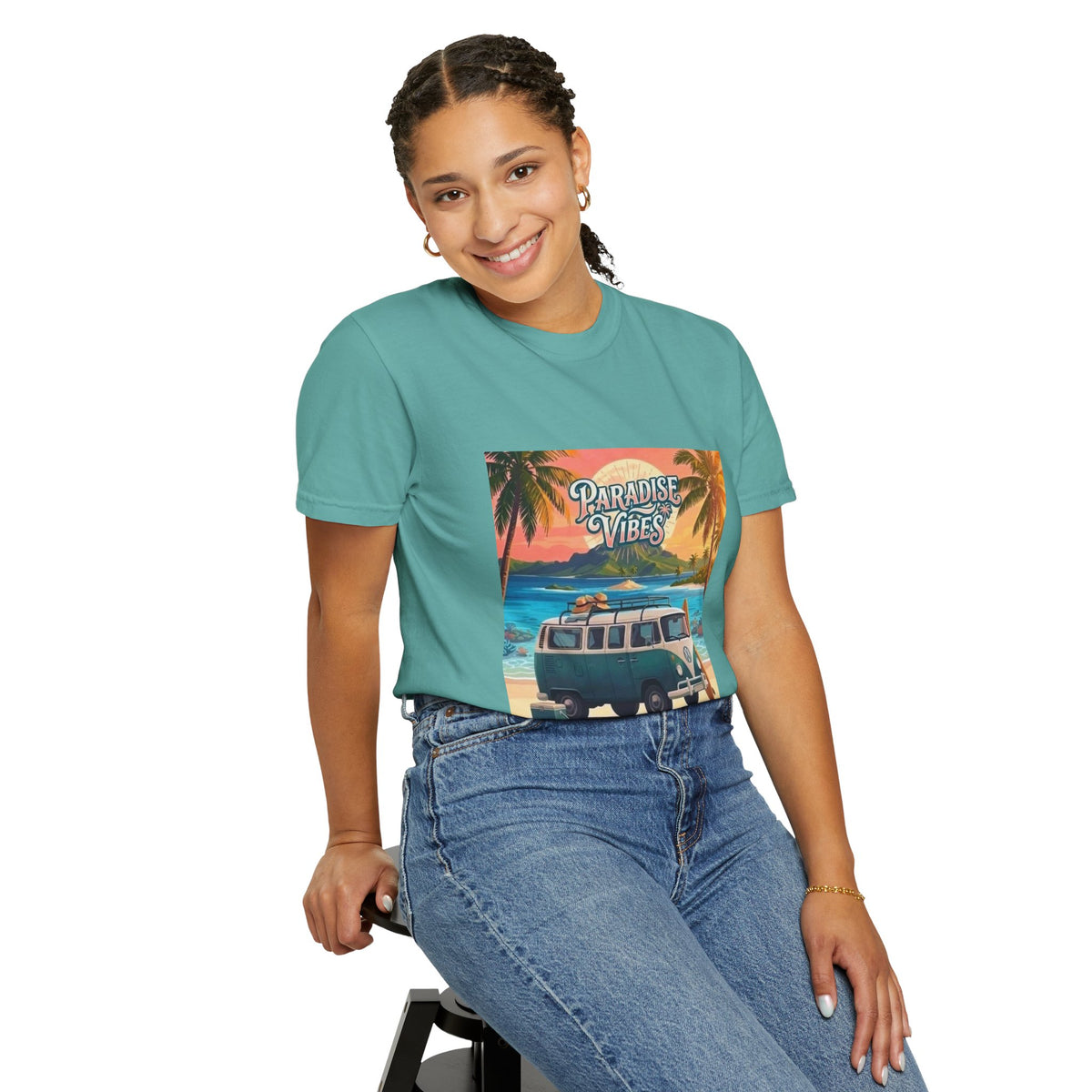 Unisex Beach Van T-Shirt — "Paradise Vibes" Surf Camper Graphic Tee