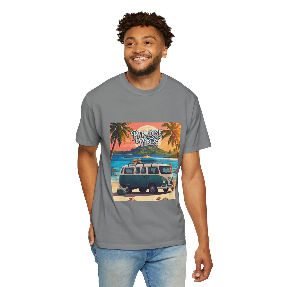 Unisex Beach Van T-Shirt — "Paradise Vibes" Surf Camper Graphic Tee