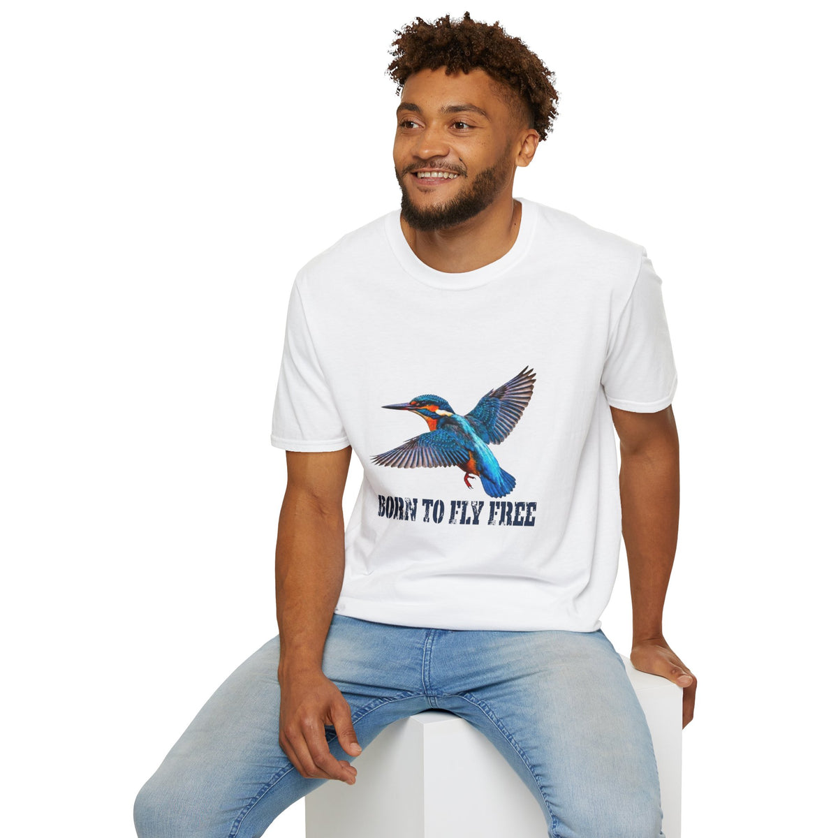 Kingfisher 'Born to Fly Free' T-Shirt — Nature Lover Graphic Tee