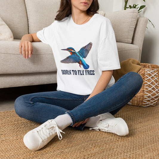 Kingfisher 'Born to Fly Free' T-Shirt — Nature Lover Graphic Tee
