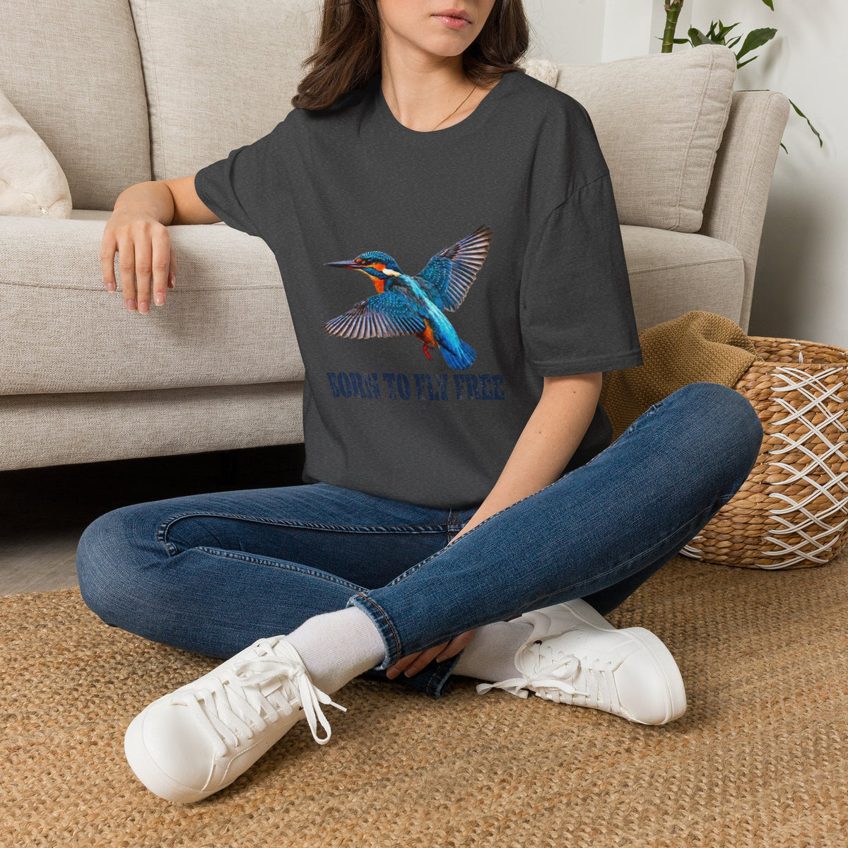 Kingfisher 'Born to Fly Free' T-Shirt — Nature Lover Graphic Tee