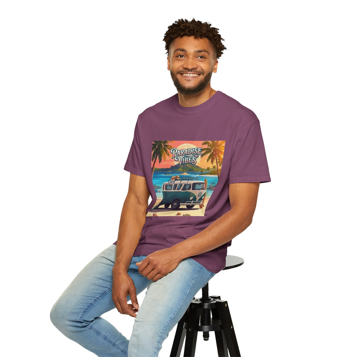 Unisex Beach Van T-Shirt — "Paradise Vibes" Surf Camper Graphic Tee