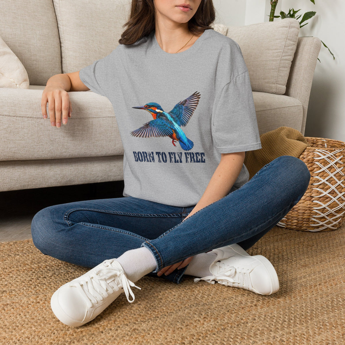 Kingfisher 'Born to Fly Free' T-Shirt — Nature Lover Graphic Tee
