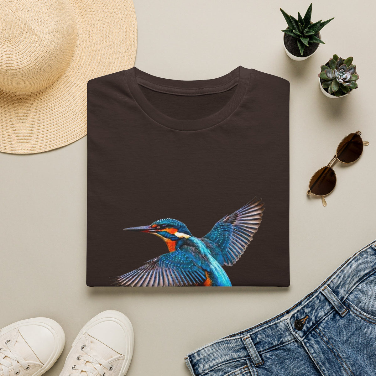 Kingfisher 'Born to Fly Free' T-Shirt — Nature Lover Graphic Tee
