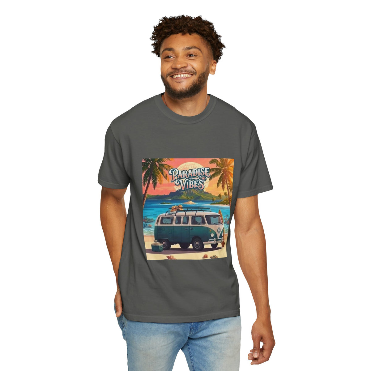 Unisex Beach Van T-Shirt — "Paradise Vibes" Surf Camper Graphic Tee