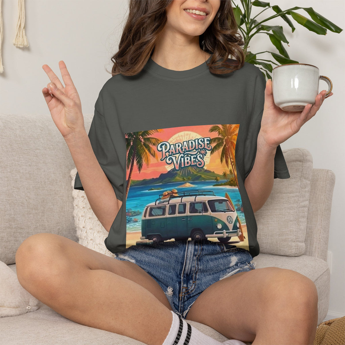 Unisex Beach Van T-Shirt — "Paradise Vibes" Surf Camper Graphic Tee