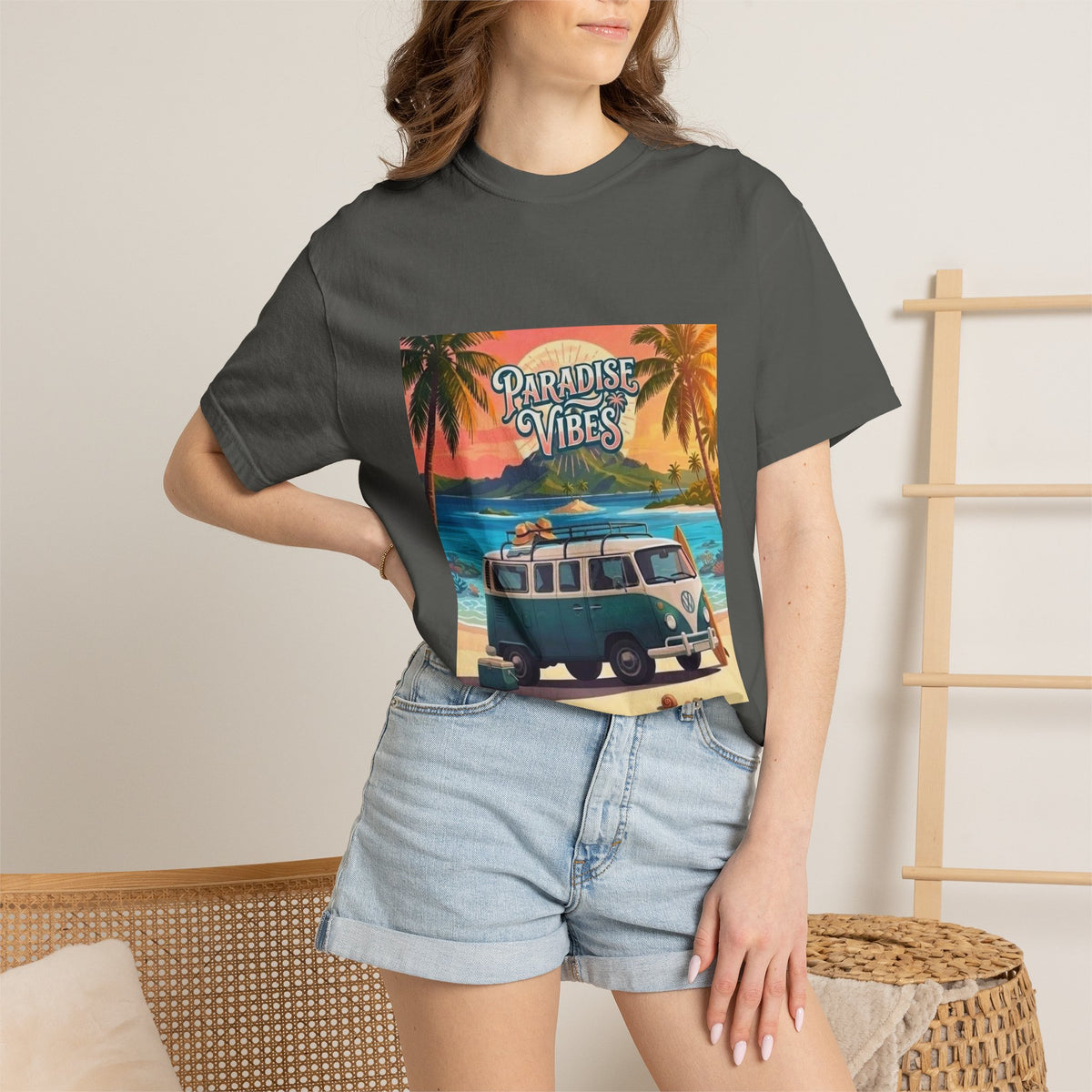 Unisex Beach Van T-Shirt — "Paradise Vibes" Surf Camper Graphic Tee