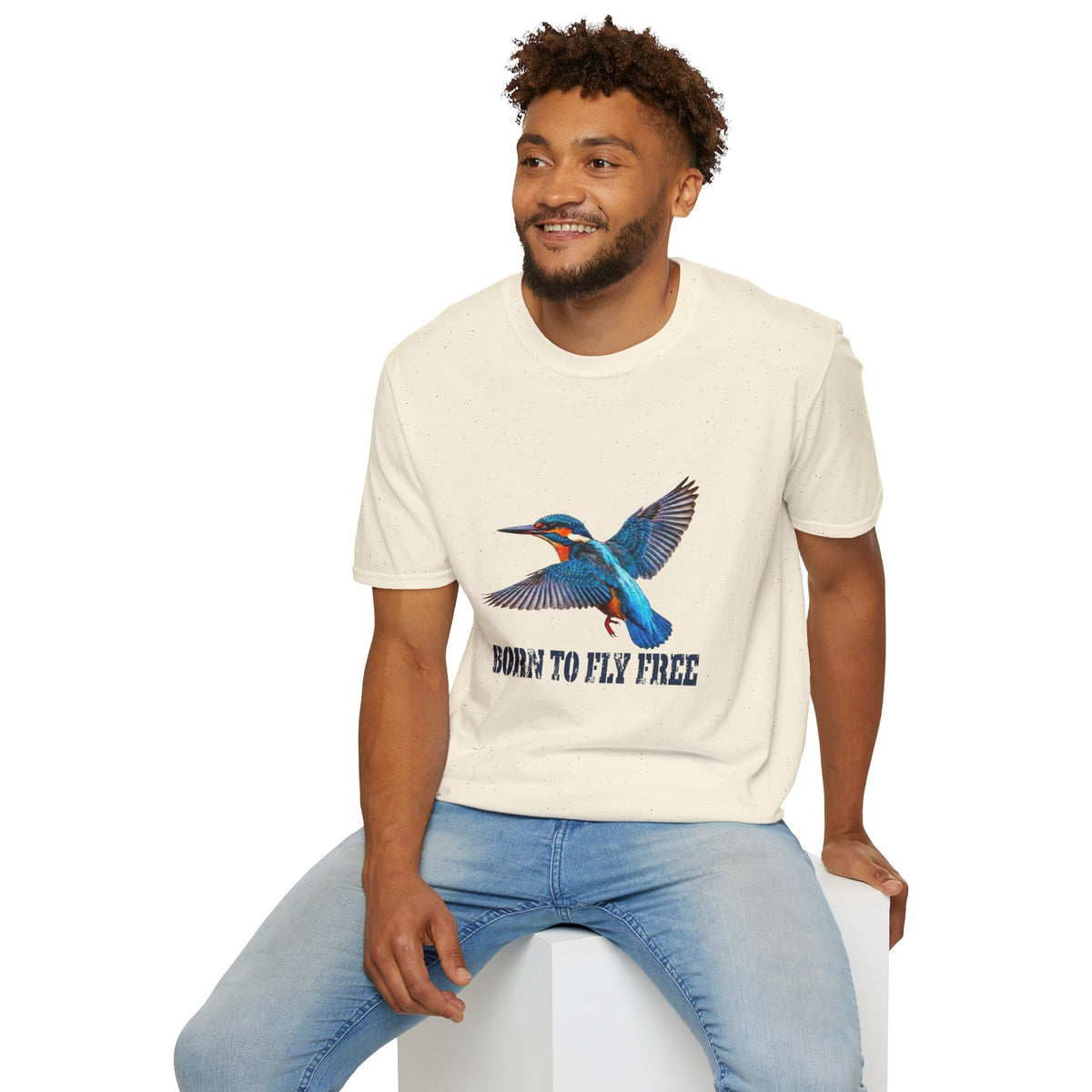 Kingfisher 'Born to Fly Free' T-Shirt — Nature Lover Graphic Tee