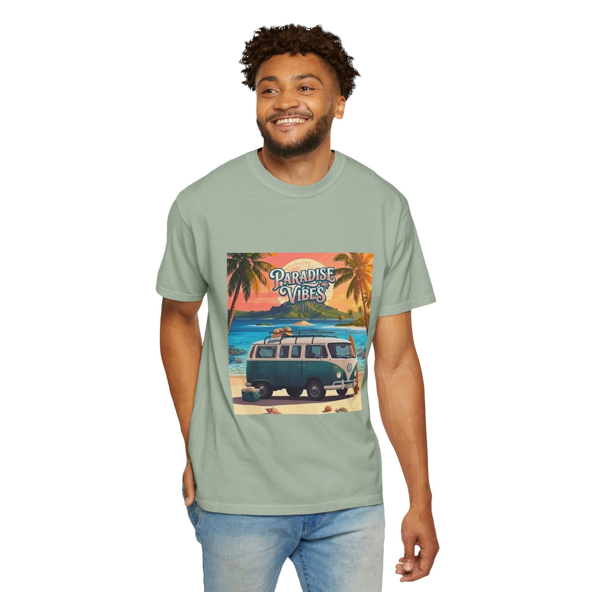 Unisex Beach Van T-Shirt — "Paradise Vibes" Surf Camper Graphic Tee