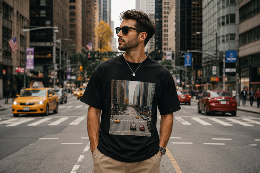 Manhattan Street Photo T-Shirt — Vintage NYC Cityscape Tee