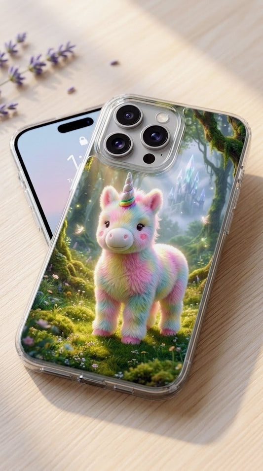 Magnetic Impact-Resistant Phone Case — Cute Rainbow Unicorn in Enchanted Forest