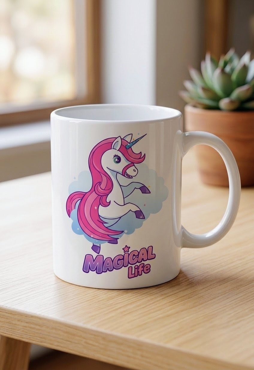 Unicorn Mermaid Ceramic Mug — Cute Pink Mermaid Coffee Cup (11oz & 15oz)
