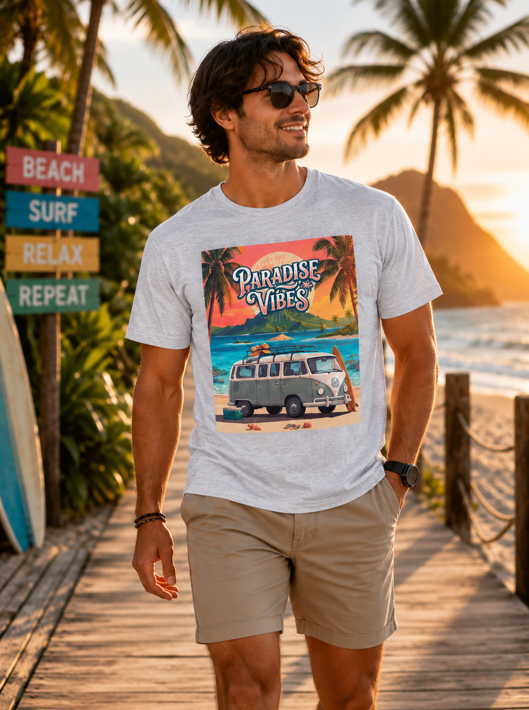 Paradise Vibes Surf Van Men T-Shirt