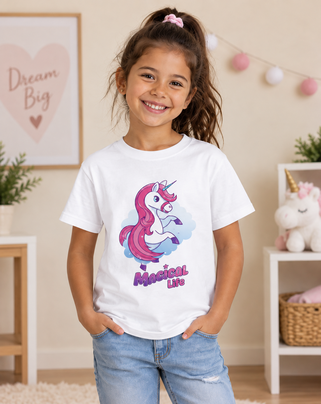 Magical Life Unicorn Tee - Cute Pink Unicorn Graphic T-Shirt for Kids & Teens