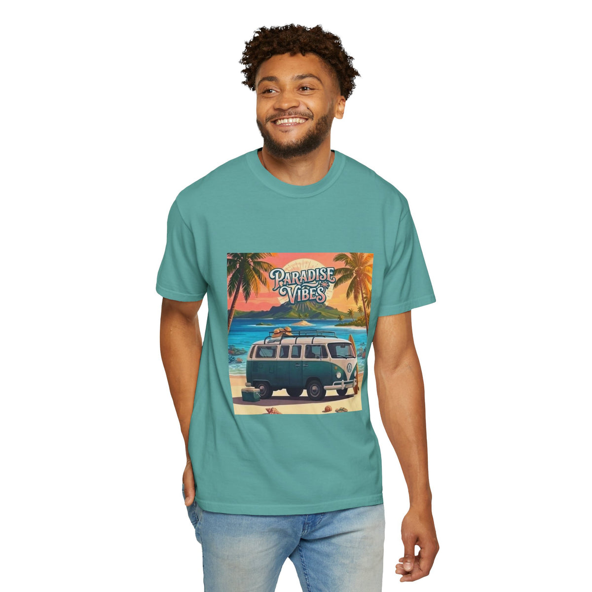 Unisex Beach Van T-Shirt — "Paradise Vibes" Surf Camper Graphic Tee