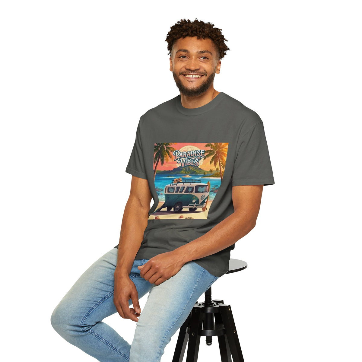 Unisex Beach Van T-Shirt — "Paradise Vibes" Surf Camper Graphic Tee
