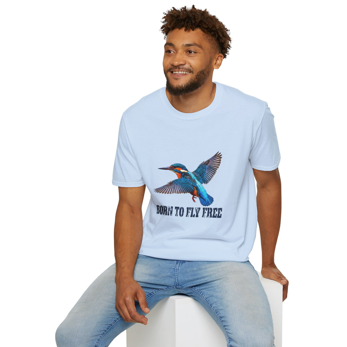 Kingfisher 'Born to Fly Free' T-Shirt — Nature Lover Graphic Tee