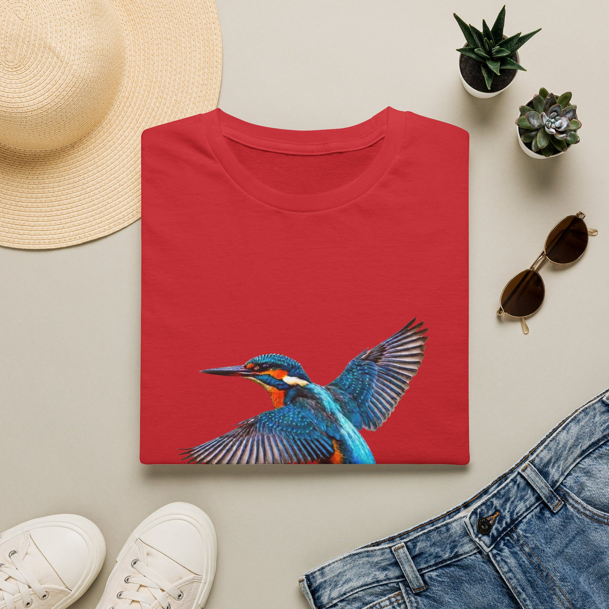 Kingfisher 'Born to Fly Free' T-Shirt — Nature Lover Graphic Tee