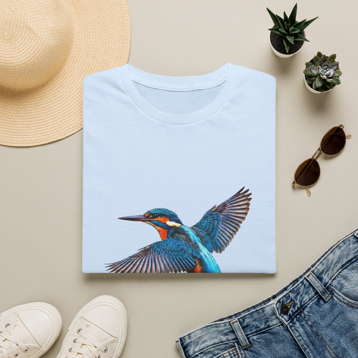 Kingfisher 'Born to Fly Free' T-Shirt — Nature Lover Graphic Tee