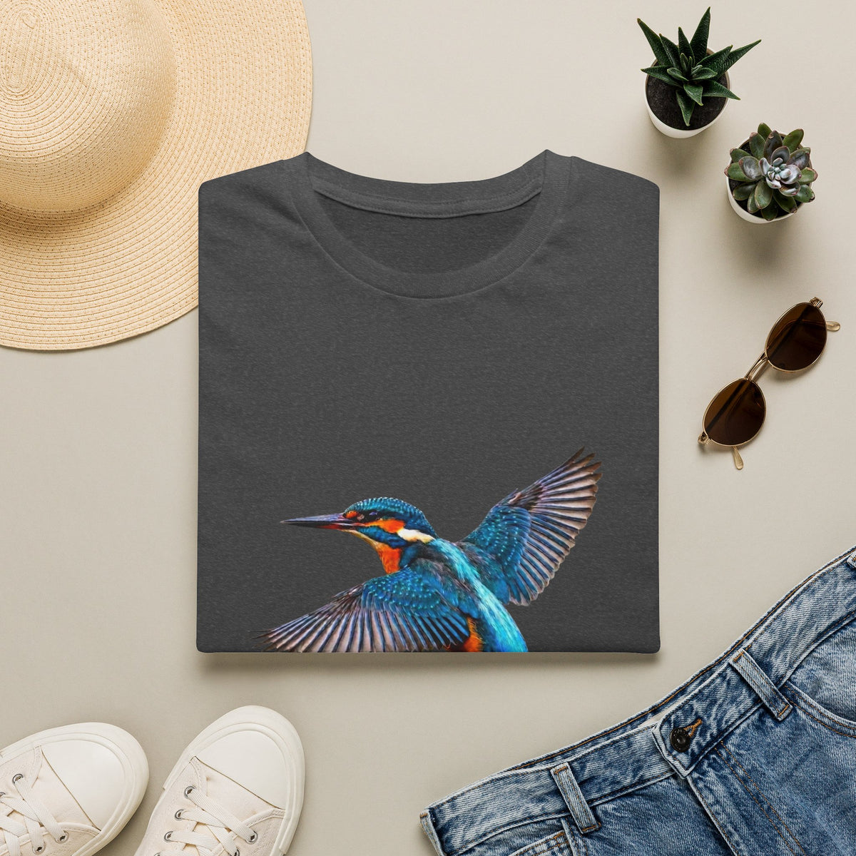 Kingfisher 'Born to Fly Free' T-Shirt — Nature Lover Graphic Tee