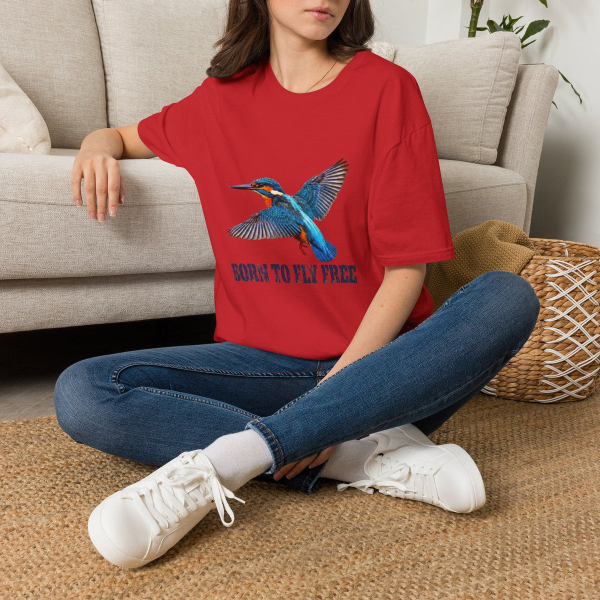 Kingfisher 'Born to Fly Free' T-Shirt — Nature Lover Graphic Tee