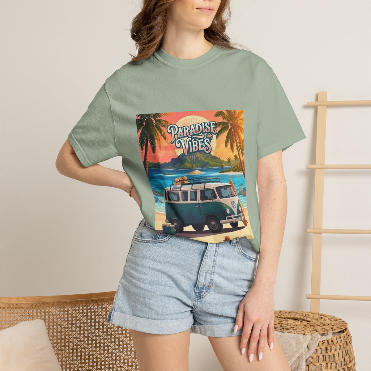 Unisex Beach Van T-Shirt — "Paradise Vibes" Surf Camper Graphic Tee