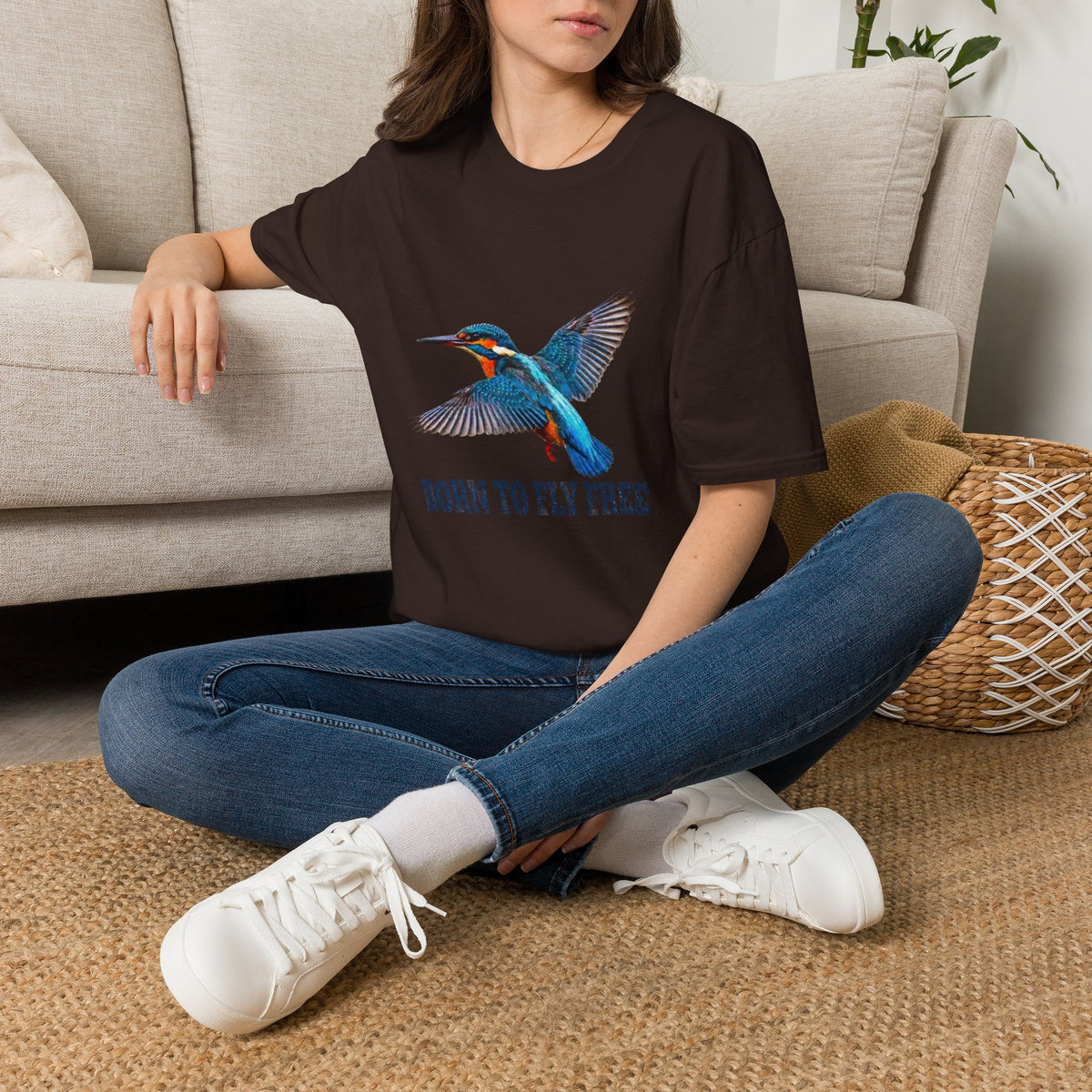 Kingfisher 'Born to Fly Free' T-Shirt — Nature Lover Graphic Tee