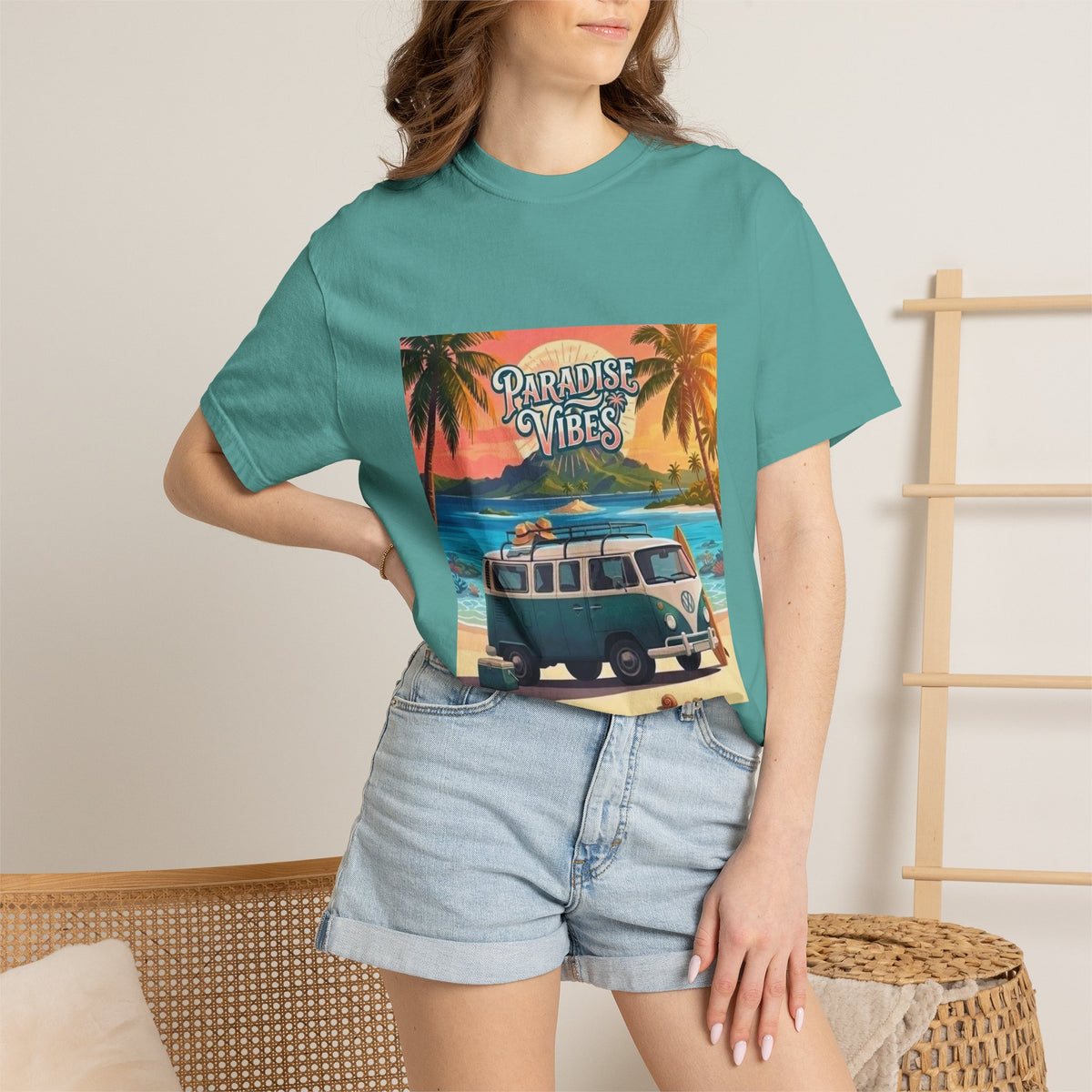Unisex Beach Van T-Shirt — "Paradise Vibes" Surf Camper Graphic Tee