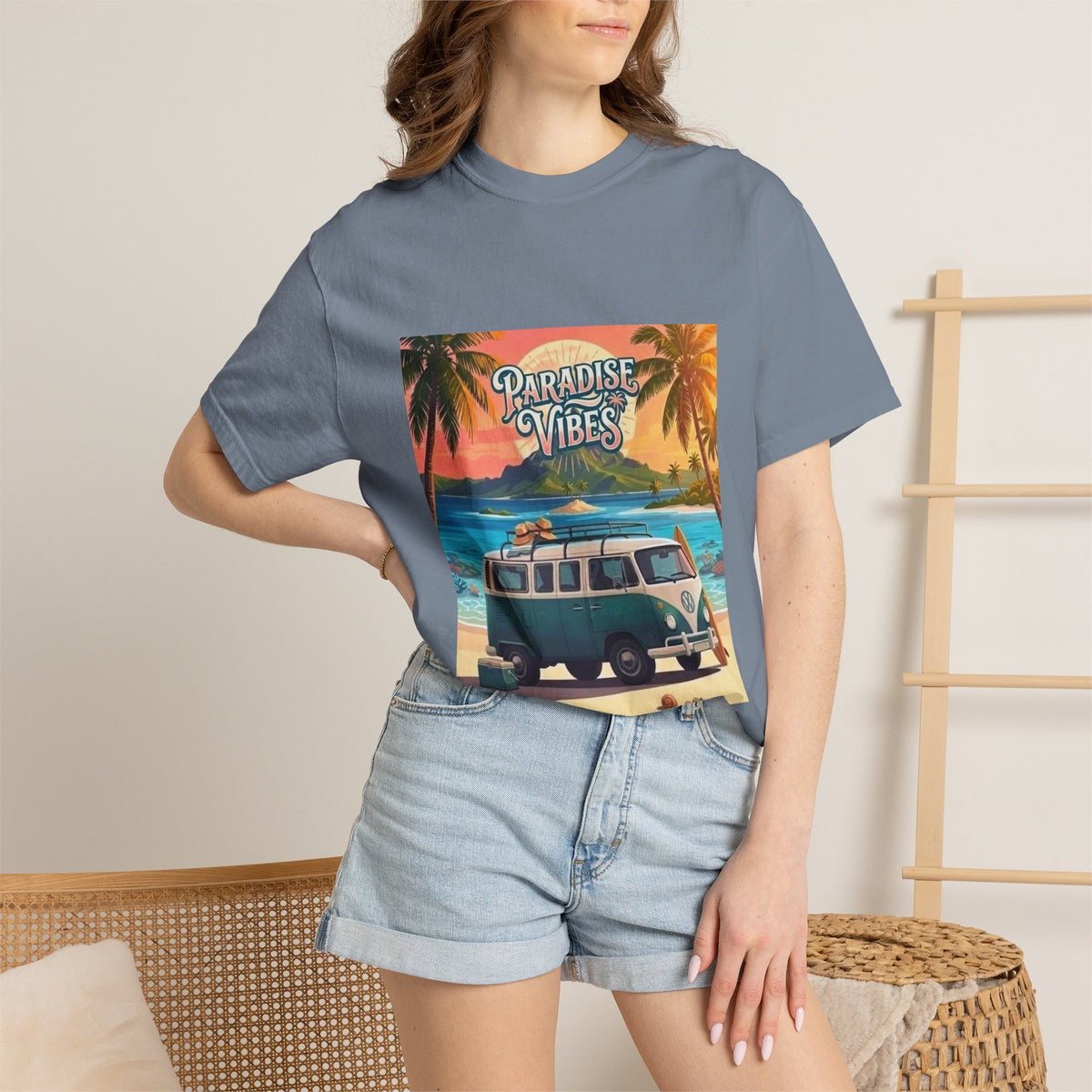 Unisex Beach Van T-Shirt — "Paradise Vibes" Surf Camper Graphic Tee