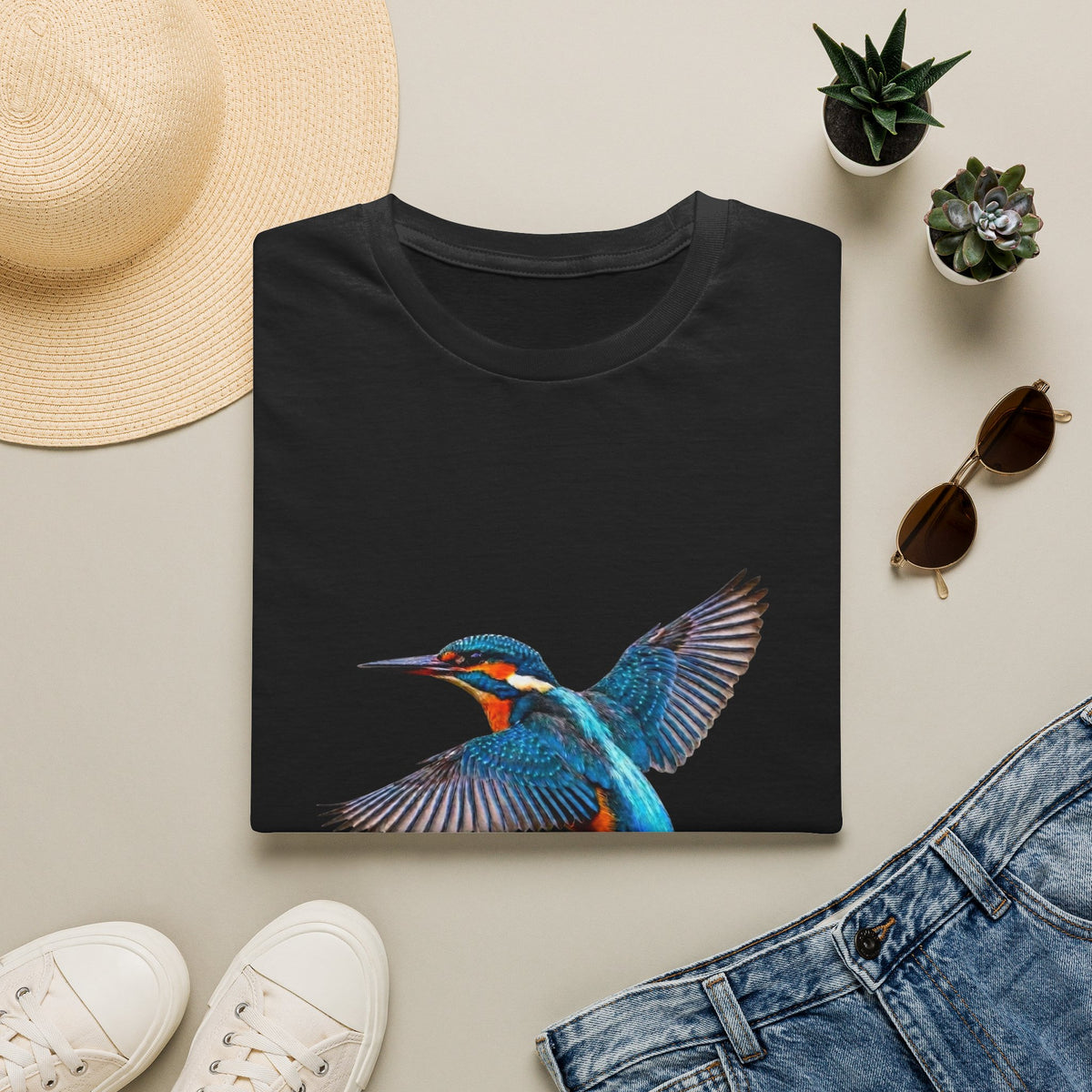 Kingfisher 'Born to Fly Free' T-Shirt — Nature Lover Graphic Tee