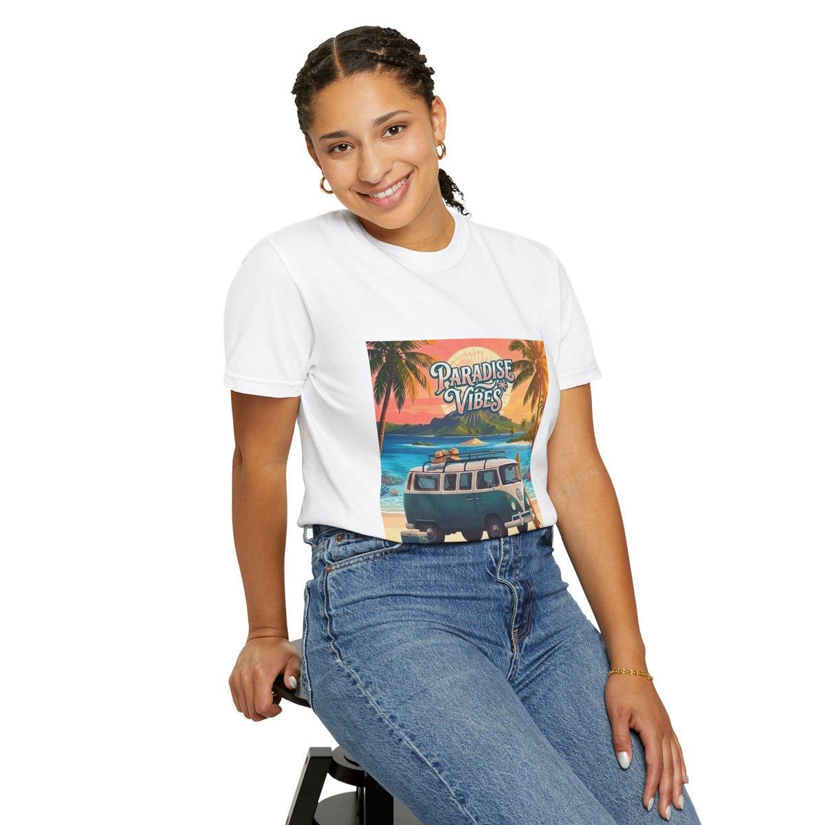 Unisex Beach Van T-Shirt — "Paradise Vibes" Surf Camper Graphic Tee