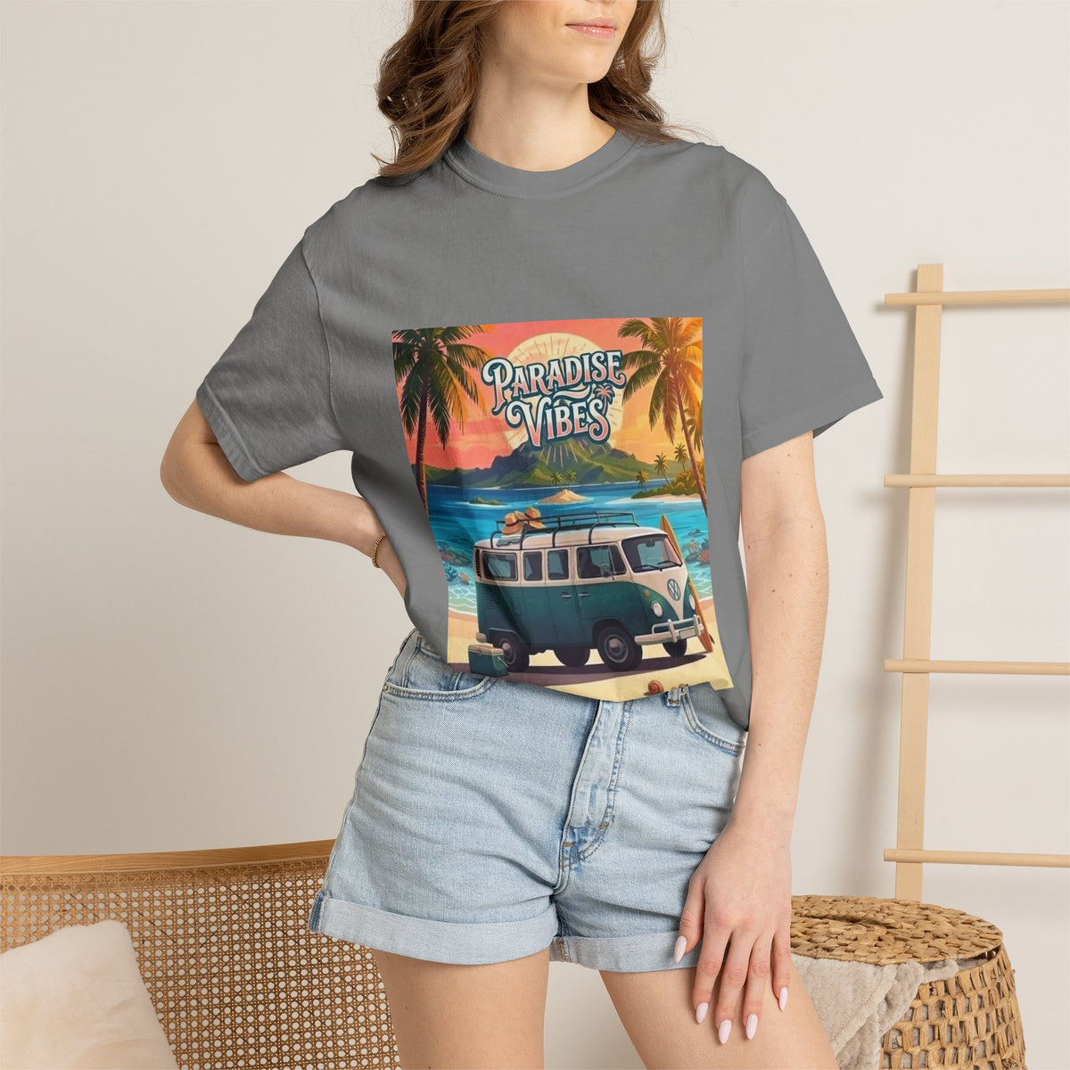 Unisex Beach Van T-Shirt — "Paradise Vibes" Surf Camper Graphic Tee