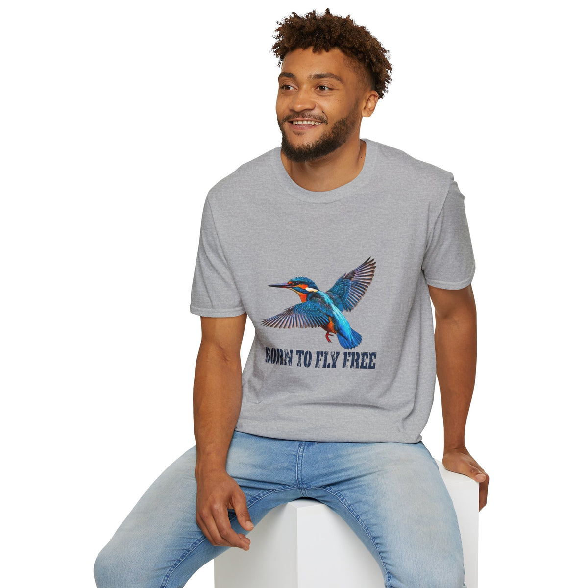 Kingfisher 'Born to Fly Free' T-Shirt — Nature Lover Graphic Tee