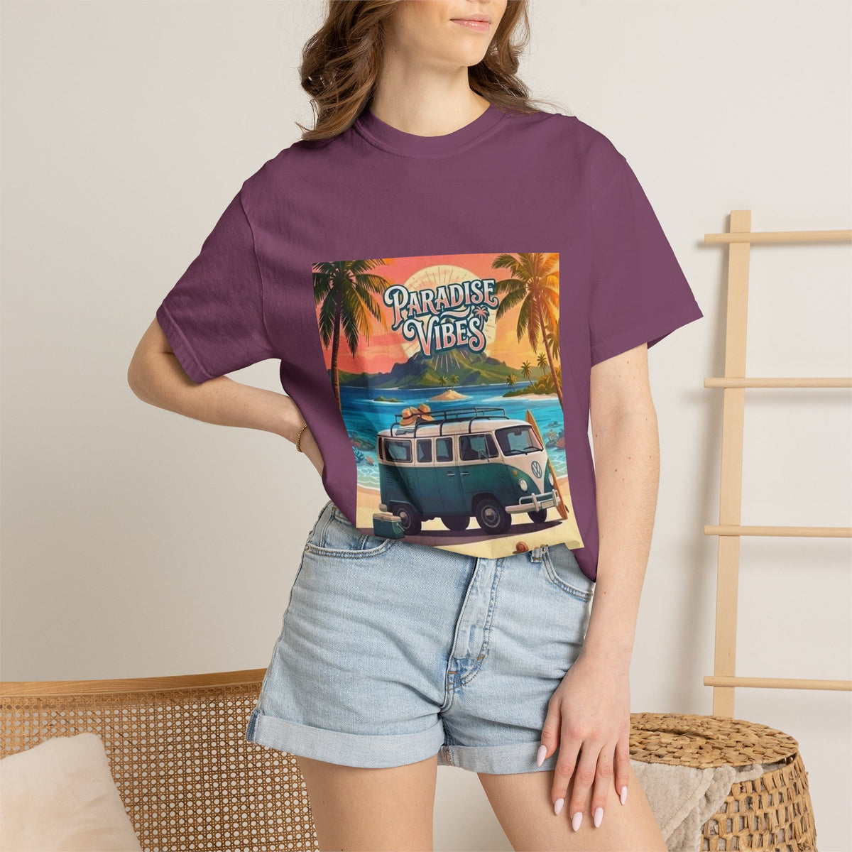 Unisex Beach Van T-Shirt — "Paradise Vibes" Surf Camper Graphic Tee
